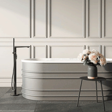 BelBagno Bucciano 1675mm Freestanding Bath Stone Grey - Luxury freestanding bath design with rippled edges and grey tone