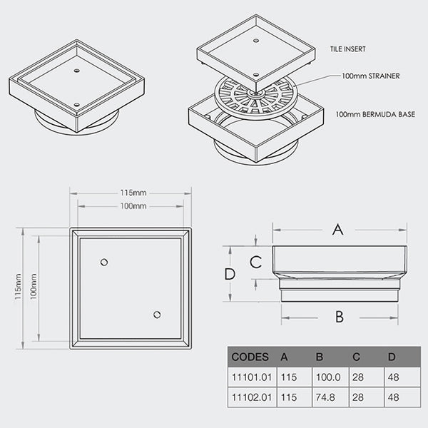 ART Australia Bermuda Standard Floor Waste Tile Insert Chrome