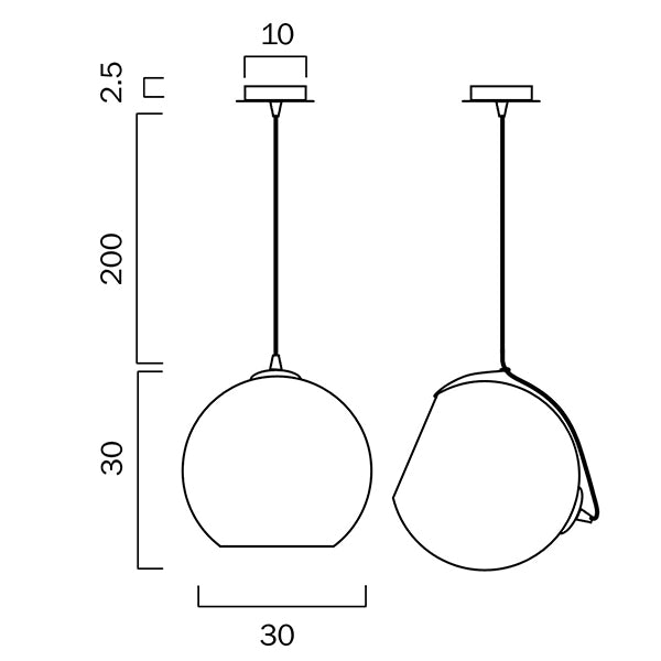 Technical Drawing - Telbix Bondi ES 30cm Pendant Smoke