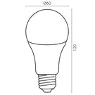 Brilliant Smart WIFI LED Globe RGB and White A60 BC Technical Drawing - The Blue Space