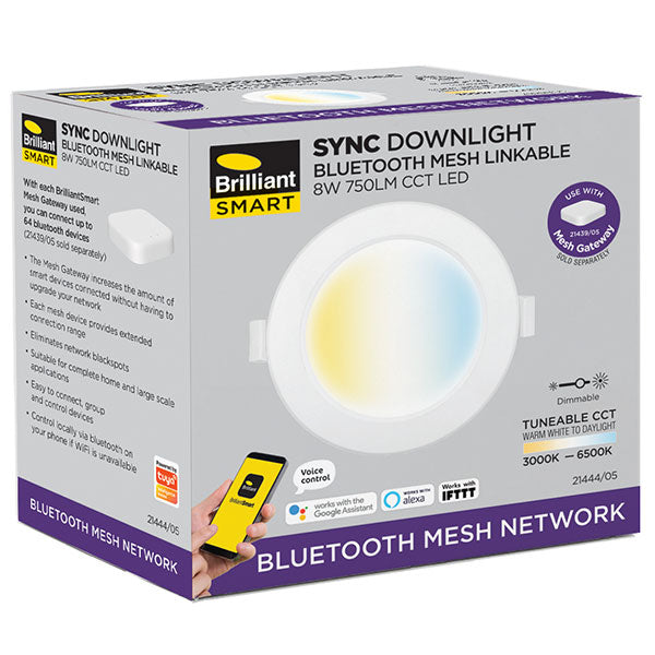 Brilliant Sync Smart Bluetooth Mesh LED CCT Downlight White Packaging - The Blue Space