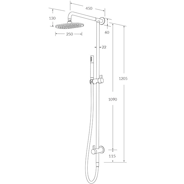 Technical Drawing - Sussex Calibre Twin Rail Shower