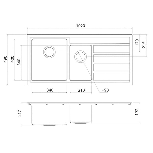 Caroma Urbane II 1.5 Bowl Stainless Steel Kitchen Sink