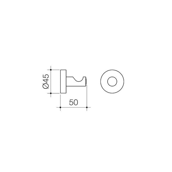 Caroma Cosmo Metal Robe Hook Technical Drawing - The Blue Space