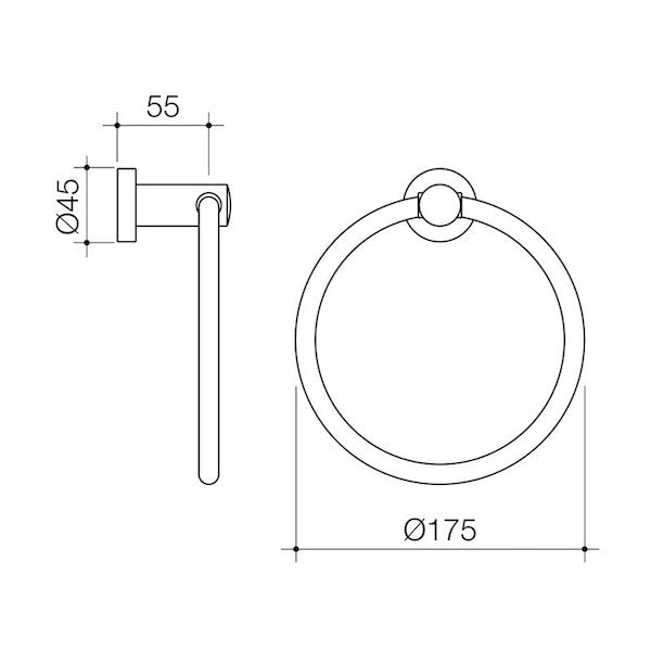 Caroma Cosmo Metal Towel Ring Technical Drawing - The Blue Space