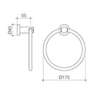Caroma Cosmo Metal Towel Ring Matte Black Technical Drawing - The Blue Space
