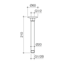 Caroma Liano Nexus Ceiling Shower Arm and Flange 210mm Matte Black Technical Drawing - The Blue Space