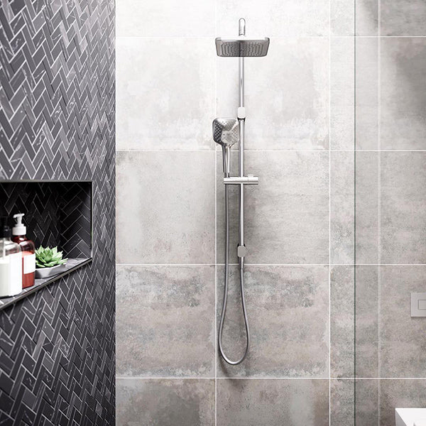 Caroma Contemporary Luna Shower on Rail in designer grey bathroom - The Blue Space