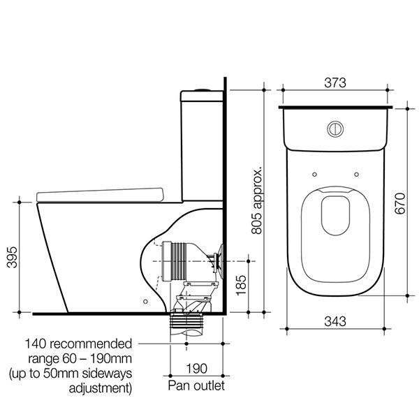Technical Drawing - Caroma Luna Square Cleanflush Toilet Suite - The Blue Space