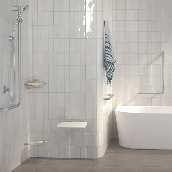 Caroma Opal Corner Shower Support Rail with Basket - White