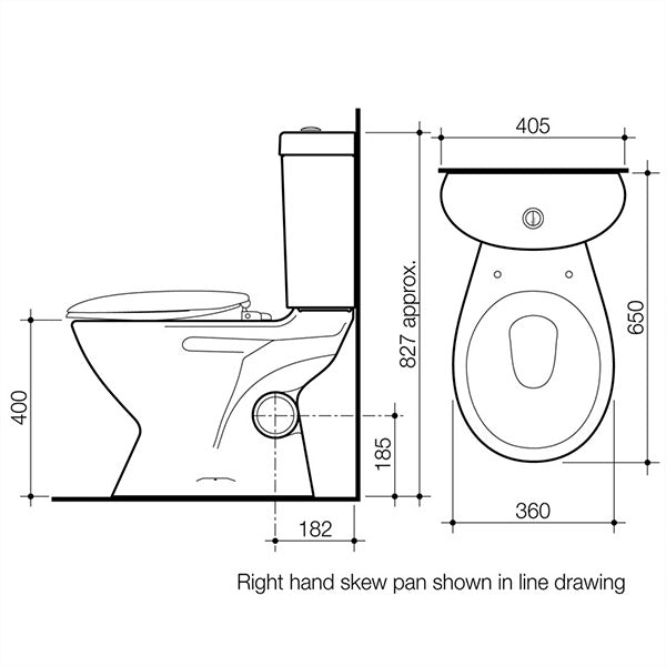 Caroma Profile 4 Skew Trap Toilet Suite Technical Drawing - The Blue Space