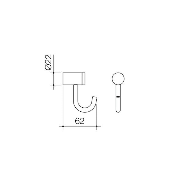 Caroma Titan Stainless Steel Robe Hook Technical Drawing - The Blue Space