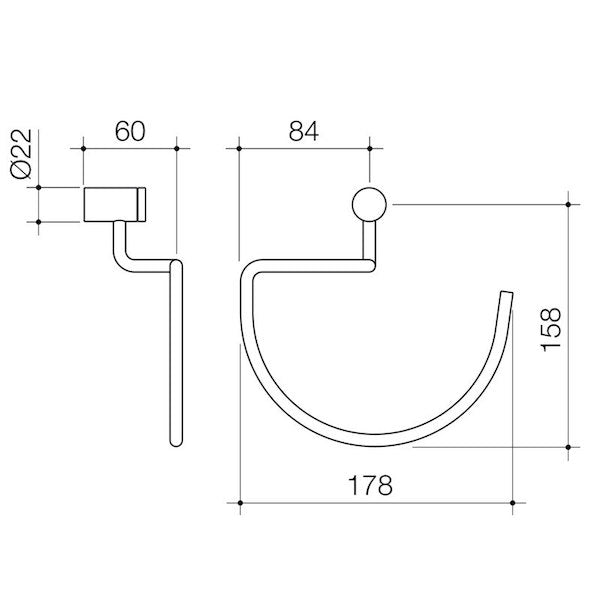 Caroma Titan Stainless Steel Towel Ring Technical Drawing - The Blue Space