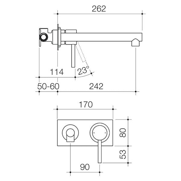 Caroma Titan Stainless Steel Wall Bath Mixer Technical Drawing - The Blue Space
