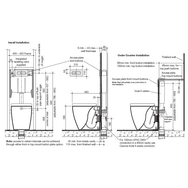Caroma Urbane Compact Invisi Toilet Suite Technical Drawing