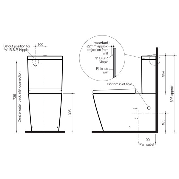Caroma Luna Square Cleanflush Toilet Suite