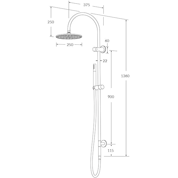 Technical Drawing - Sussex Circa Twin Rail Shower