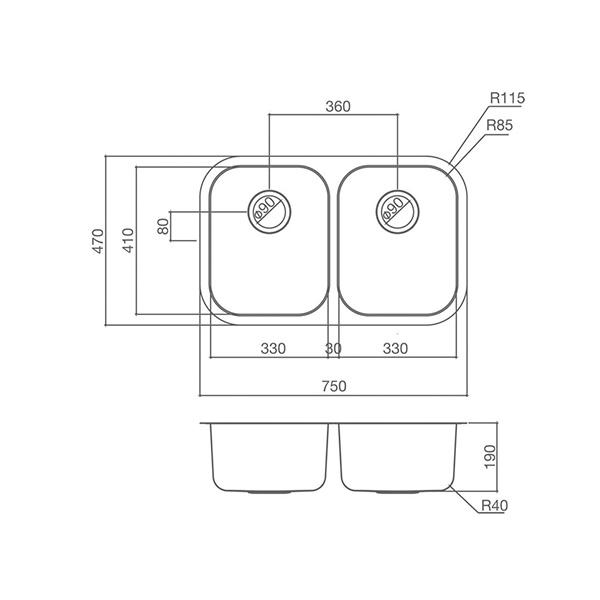 Clark Monaco Double Bowl Undermount Kitchen Sink The Blue Space
