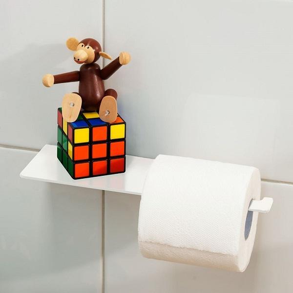 Clark Square Toilet Roll Holder w Shelf Matte White The Blue Space