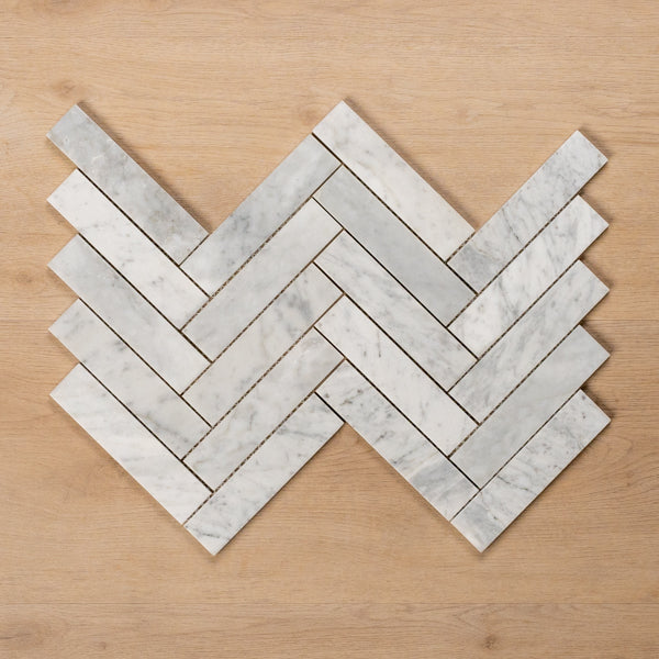 Cottesloe Carrara White Herringbone Honed Marble Mosaic Tile 35x150mm