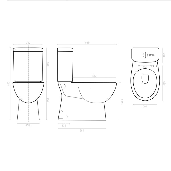 Decina Novara Ezi Height Rimless Close Coupled Toilet Suite