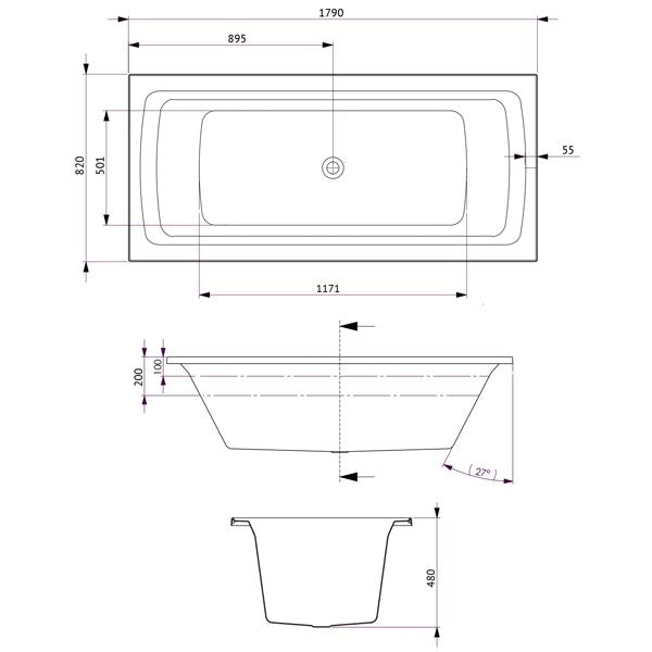 Decina San Diego Contour Spa Bath line drawings