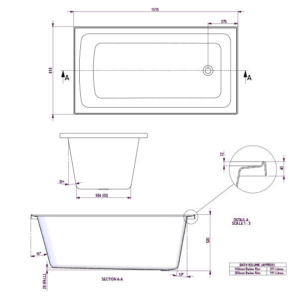 Decina Shenseki Compact Inset Bath
