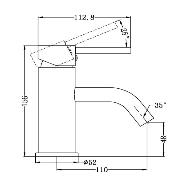 Technical Drawing: Nero Dolce Basin Mixer Stylish Spout Chrome