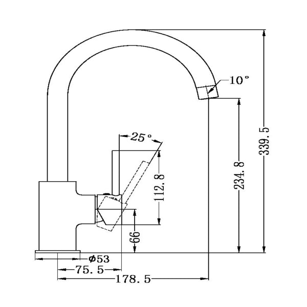 Technical Drawing: Nero Dolce Kitchen Mixer Gooseneck Chrome