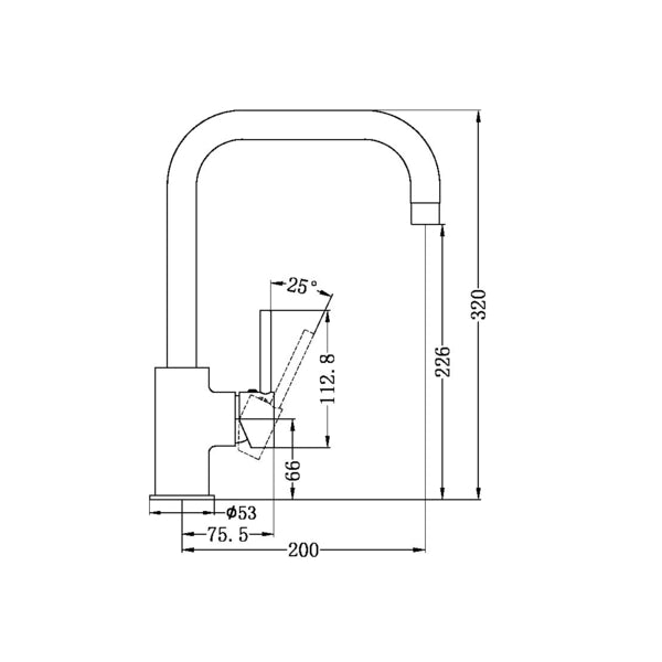 Technical Drawing: Nero Dolce Kitchen Mixer Square Shape Brushed Nickel