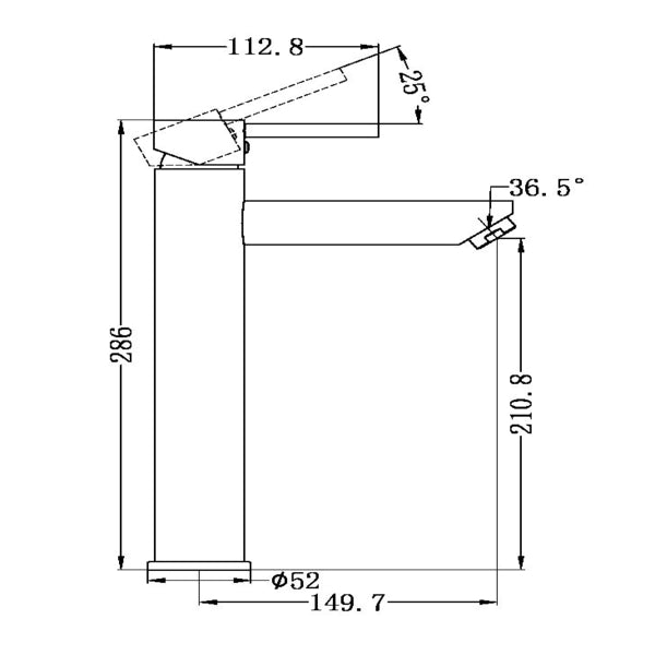 Technical Drawing: Nero Dolce Tall Basin Mixer Chrome