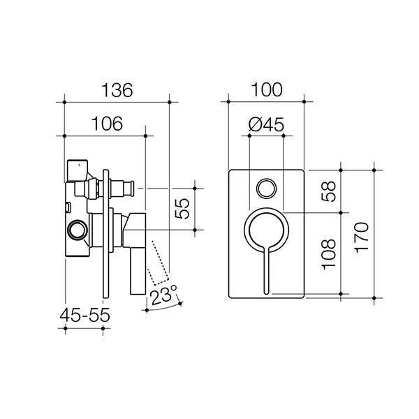 Dorf Enigma Bath/Shower Mixer with Diverter-Chrome specs - line drawing and dimensions