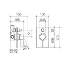 Dorf Enigma Bath/Shower Mixer with Diverter-Matte Black specs - line drawing and dimensions