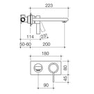 Dorf Enigma Wall Basin/Bath Mixer-Chrome specs - line drawing and dimensions