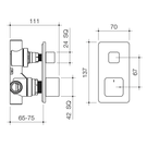 Dorf Epic Bloc Progressive Bath/Shower Mixer with Diverter- Chrome - the blue space specs - line drawing and dimensions