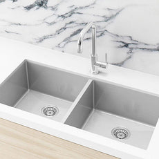 Meir Double Bowl PVD Kitchen Sink 860mm Brushed Nickel - The Blue Space