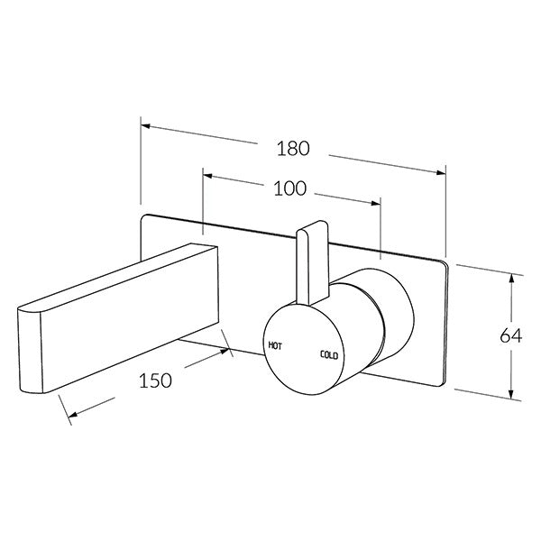 Technical Drawing - Sussex Calibre Wall Bath Mixer Outlet System 150mm Matte White