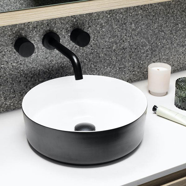 Eight Quarters Bellevue Circle Gloss White Basin in modern black and white bathroom online at The Blue Space