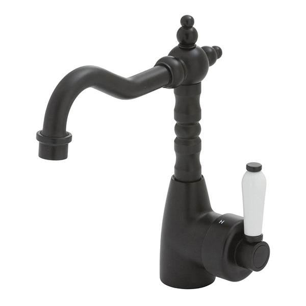 Fienza Eleanor Shepherds Crook Basin Mixer - Matte Black/Ceramic