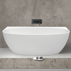 Fienza Keeto Back-to-wall Acrylic Bath 1500mm & 1700mm in grey textured bathroom design