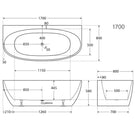 Fienza Keeto Back-to-wall Acrylic Bath 1700mm technical drawings