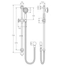 Fienza Lillian Rail Shower technical line drawing with dimensions