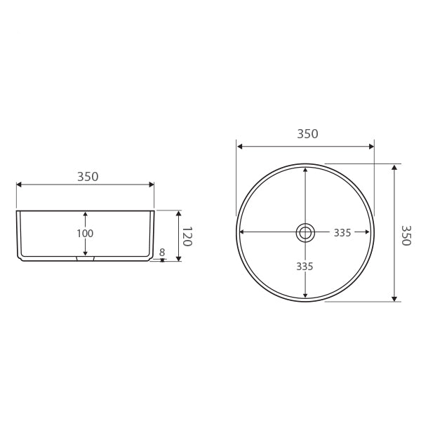 Fienza Reba Ceramic Above Counter Basin - Matte Light Grey specs