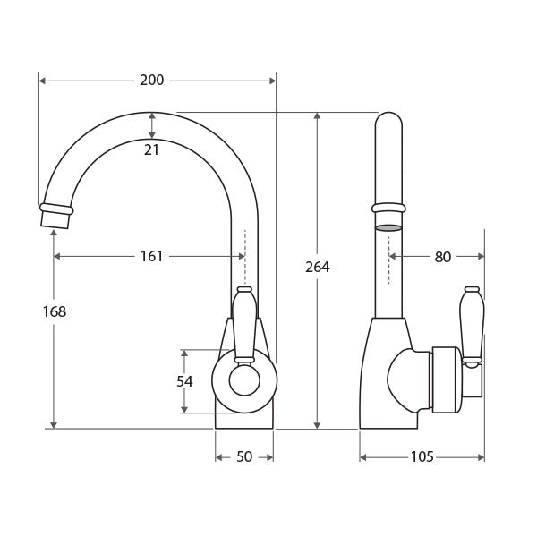 Fienza Eleanor Gooseneck Basin Mixer Dimensions