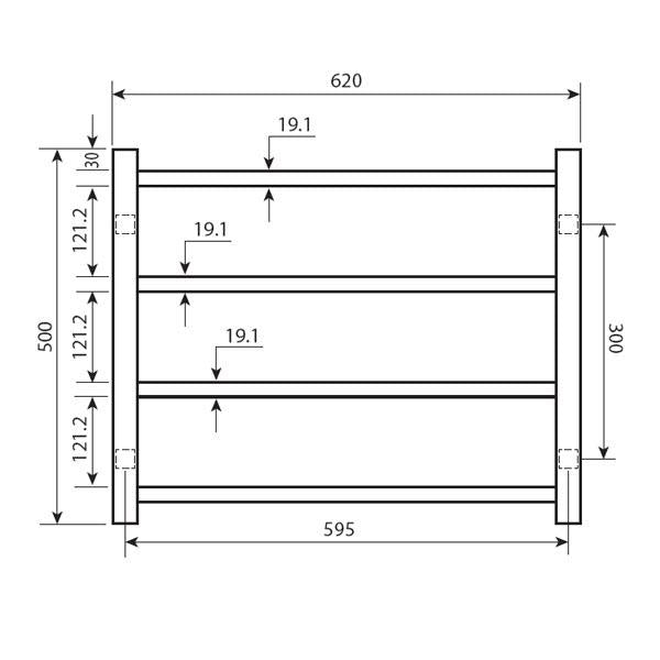 Forme 4 Bar Black Satin Round Heated Towel Rail Technical Drawing | The Blue Space