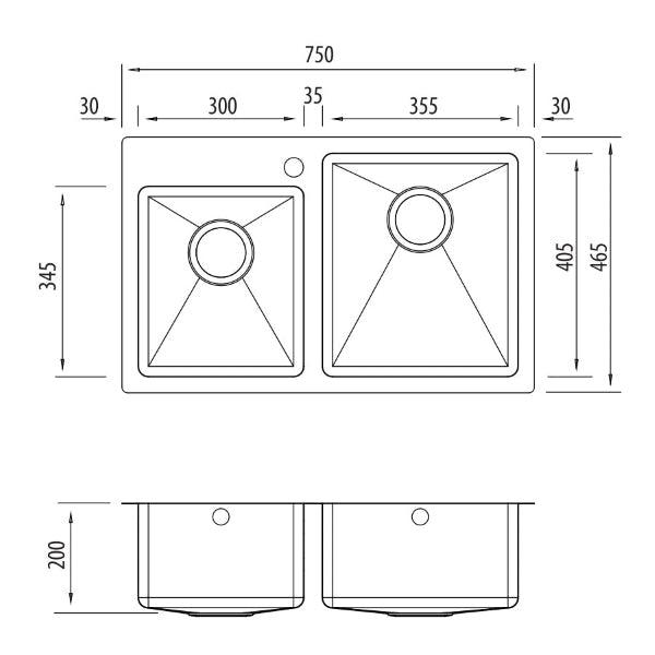 Oliveri Apollo 1 & 3/4 offset bowl sink 1TH