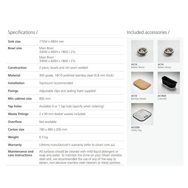 Oliveri Diaz double bowl topmount sink