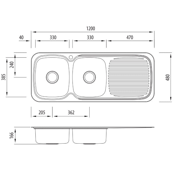Oliveri Lakeland double bowl topmount sink drainer 1TH