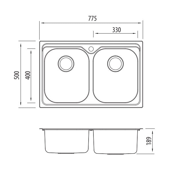 Oliveri Diaz double bowl universal sink 1TH