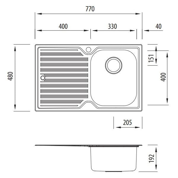 Oliveri Diaz single bowl topmount sink with L/H drainer